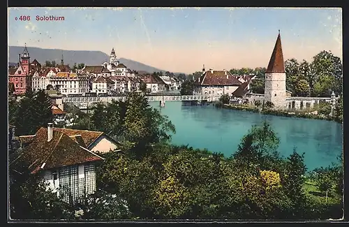 AK Solothurn, Stadtpanorama am Fluss