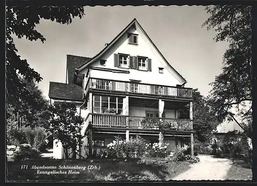 AK Schönenberg, Evangelisches Heim Abendsonne mit Garten