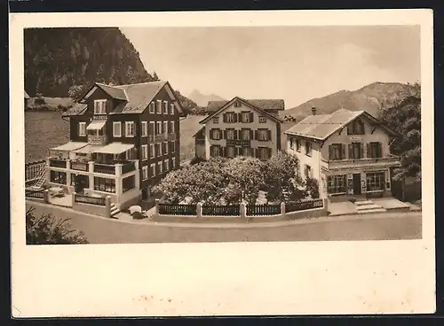 AK Seelisberg, Hotel Waldegg mit Strasse aus der Vogelschau
