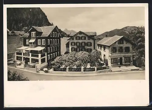 AK Seelisberg, Hotel Waldegg mit Strasse und Bergen aus der Vogelschau