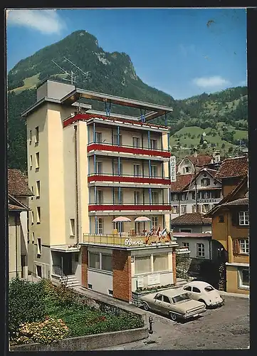 AK Gersau /Vierwaldstättersee, Hotel Sonne Fam. A. Büeler-Häfliger aus der Vogelschau