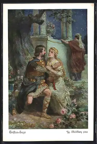 Künstler-AK Georg Mühlberg: Tristan Sage, Tristan und Idsolde unter der Fichte
