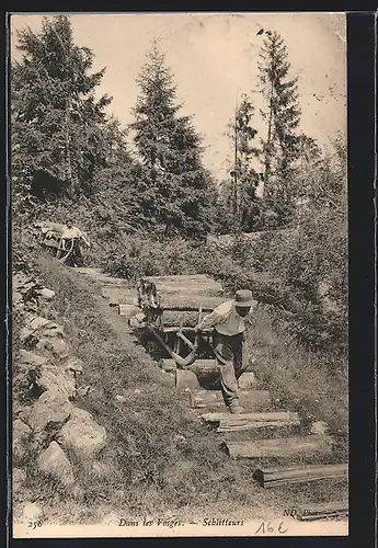 AK Dans les Vosges, Schlitteurs, Forstwirtschaft
