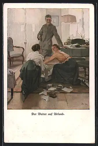 Künstler-AK Brynolf Wennerberg: der Vetter auf Urlaub, Soldat auf Heimaturlaub