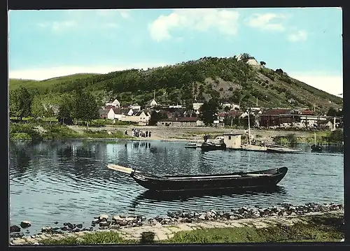 AK Grossheubach /Main, Flusspartie mit Ruderboot und Fähre