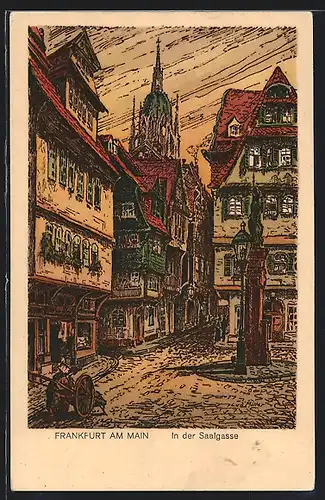 Künstler-AK Frankfurt am Main, Strassenpartie in der Saalgase