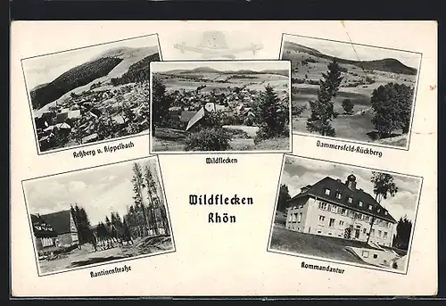 AK Wildflecken, Kommandantur, Kantinenstrasse, Retzberg und Kippelbach, Dammerfeld-Rückberg