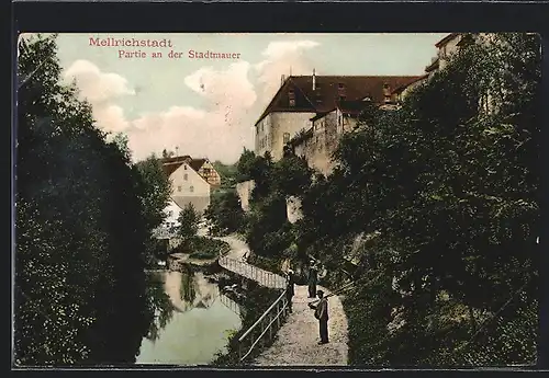 AK Mellrichstadt, Partie an der Stadtmauer mit Uferpromenade