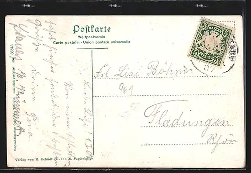 AK Mellrichstadt, Partie an der Stadtmauer mit Uferpromenade