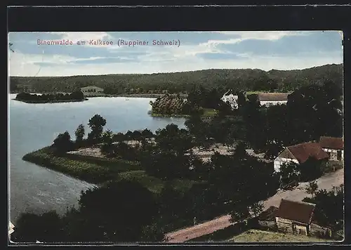 AK Binenwalde am Kalksee, Teilansicht vom Ort mit See