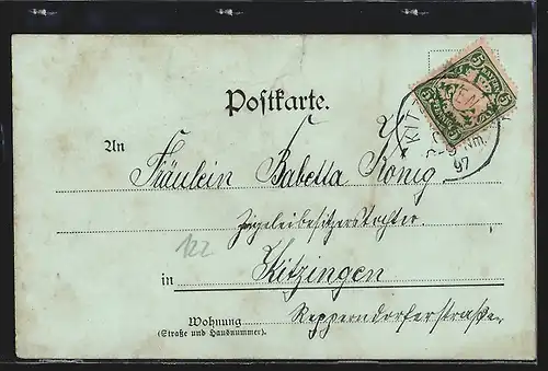 Mondschein-AK Kitzingen, Teilansicht mit Brücke aus der Vogelschau