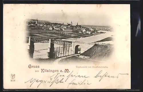 AK Kitzingen a. M., Totalansicht mit Eisenbahnbrücke
