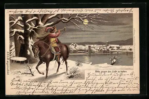 Lithographie Trompeter von Säckingen bläst Behüt Dich Gott!, Halt gegen das Licht