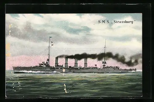 AK Ostasiengeschwader Kriegsschiff SMS Strassburg auf hoher See