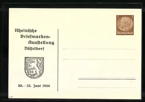 Künstler-AK Düsseldorf, Rheinische Briefmarken-Ausstellung 1936, Zeppelin-Zug, Empfang der Ausstellungsgäste, Ganzsache