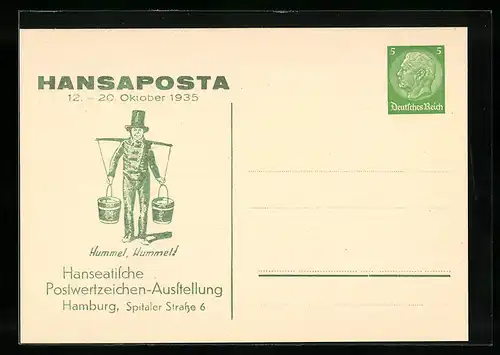 AK Hamburg, Hansaposta, Hanseatische Postwertzeichen-Ausstellung 1935, Hummel, Hummel!, Ganzsache