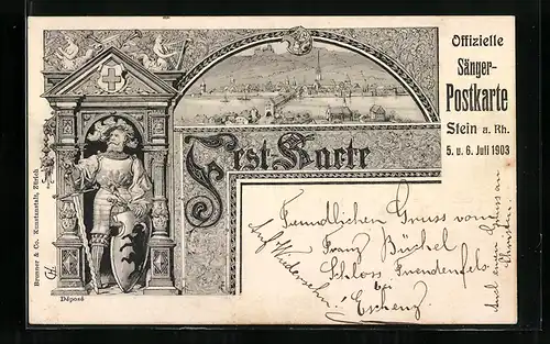 Künstler-AK Stein am Rhein, Fest-Karte, Sänger-Postkarte 1903