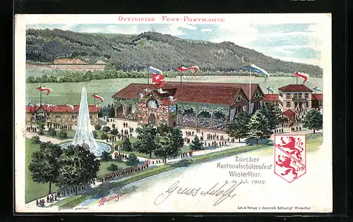 Lithographie Winterthur, Zürcher Kantonalschützenfest 1902 mit Wappen