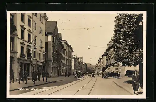 AK Winterthur, Soldaten marschieren durch die Stadthausstrasse