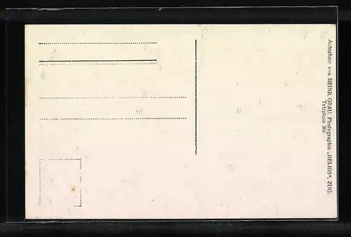 AK Zug, 25. jährige Gründungsfeier der Harmonie-Musik 1912, Ortsansicht mit Wasserpartie, Grosse Frauengestalt