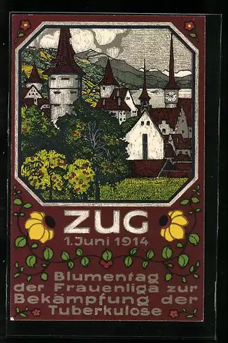 AK Zug, Blumentag der Frauenliga zur Bekämpfung der Tuberkulose 1914