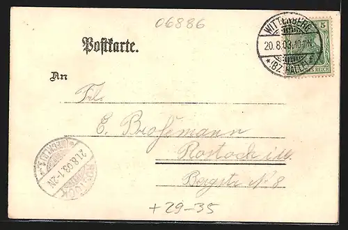 Passepartout-Lithographie Wittenberg, Melanchthon-Haus, Lutherhaus und Augusteum im Kleeblatt