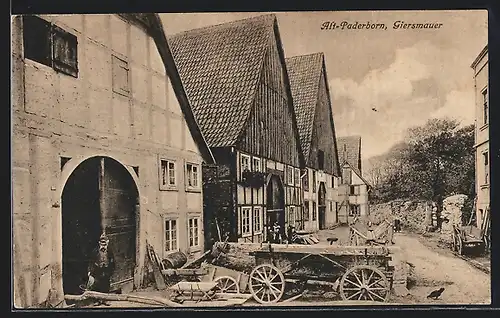 AK Paderborn, Partie an der Giersmauer, mit alten Häusern und Bewohner, Alt-Paderborn