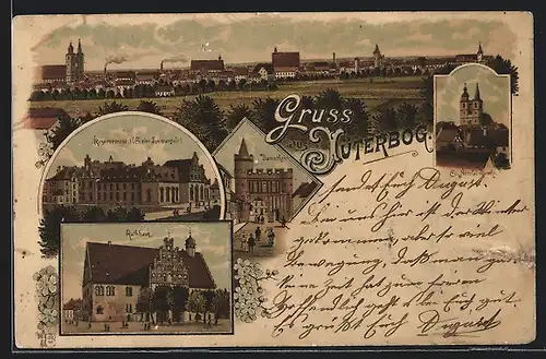 Lithographie Jüterbog, Rathaus, Dammthor, Kasernement
