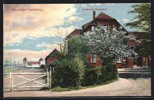 AK Düsseldorf-Grafenberg, Restaurant Wandershof Ww. C. Hilden mit Rennplatz-Eingang