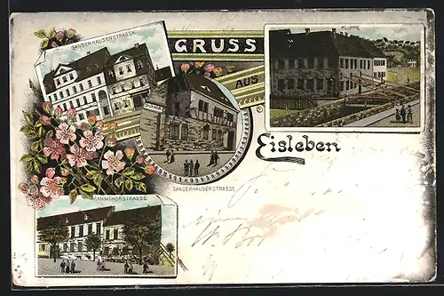 Lithographie Eisleben, Sangerhäuserstrasse, Klippe & Rammthorstrasse