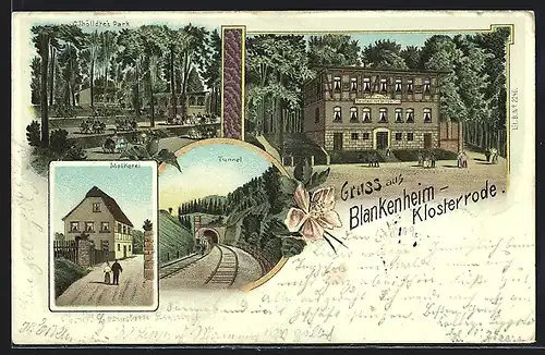 Lithographie Blankenheim-Klosterrode, Molkerei, C. Thölldtes Park und Tunnel