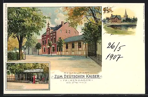 Lithographie Falkenhagen, Restaurant zum Deutschen Kaiser von Otto Thiele