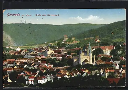 AK Gernrode am Harz, Blick zum Ostergrund über Ortschaft