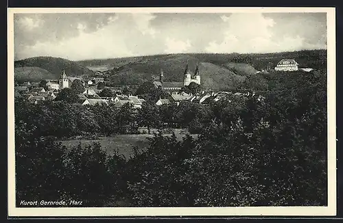 AK Gernrode /Harz, Ortsansicht mit Kirche über Bäume