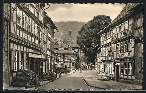 AK Stolberg /Harz, Partie in der Neustadtstrasse mit Gast- und Logierhaus Stolberger-Hof