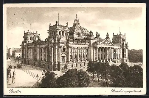 AK Berlin-Tiergarten, Reichstagsgebäude, Strassenbahn