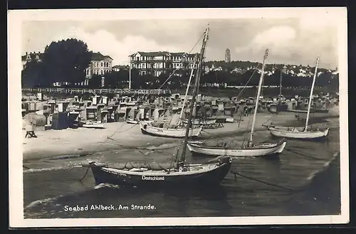 AK Ahlbeck, Strandpartie mit Segelbooten Deutschland und Seerose