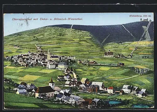 AK Oberwiesenthal, Gesamtansicht mit Unter- und Böhmisch-Wiesenthal