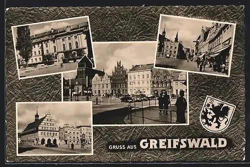 AK Greifswald, Mehrfachansichten der Stadt, Stadtwappen
