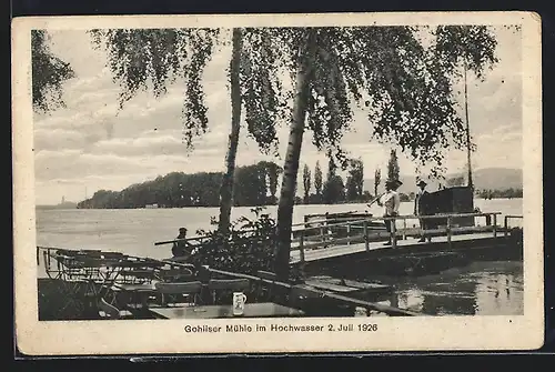 AK Gohlis, Restaurant Gohliser Mühle im Hochwasser 1926