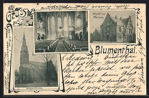 AK Blumenthal, Reformierte Kirche, Innenansicht, Pfarrhaus