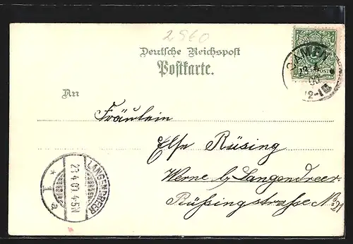 Lithographie Osterholz-Scharmbeck, Bahnhofs-Hotel und Osterholzer Reiswerke, Bahnhof, Kaiserliches Postamt