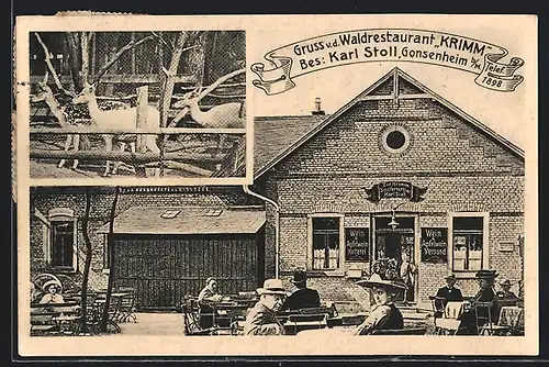 AK Gonsenheim b. M., Wald-Restaurant Krimm, Rehe im Gehege