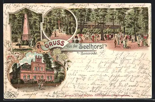 Lithographie Seelhorst / Bemerode, Denkmal, Gasthaus