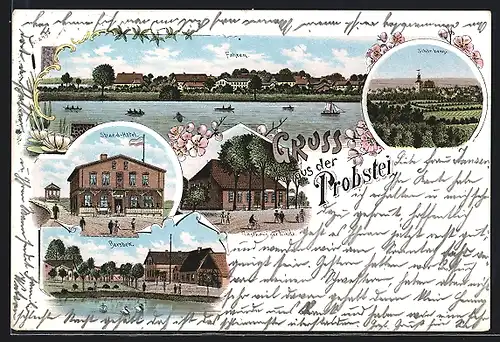 Lithographie Fahren, Strand-Hotel, Gasthaus zur Linde, Ortsansicht