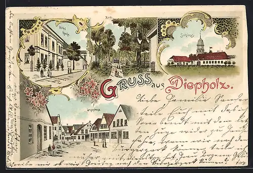 Lithographie Diepholz, Hotel Gerke, Langestrasse, Münte