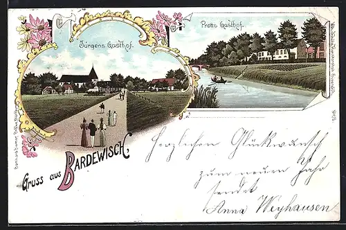 Lithographie Bardewisch, Jürgen's Gasthaus, Protts Gasthaus