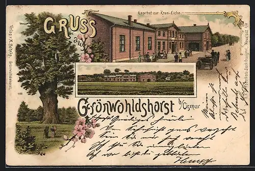 Lithographie Grönwohldshorst b. Cismar, Gasthof zur Kron-Eiche, Alte Eiche
