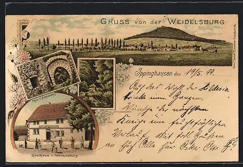 Lithographie Ippinghausen, Gasthaus zur Weidelsburg, Thor zum Schlosshof, Freudenstein, Ortsansicht