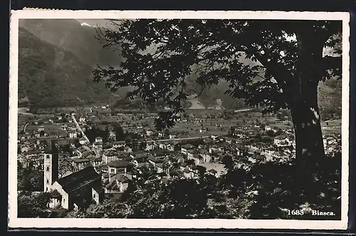 AK Biasca, Ortsansicht von Hügel aus